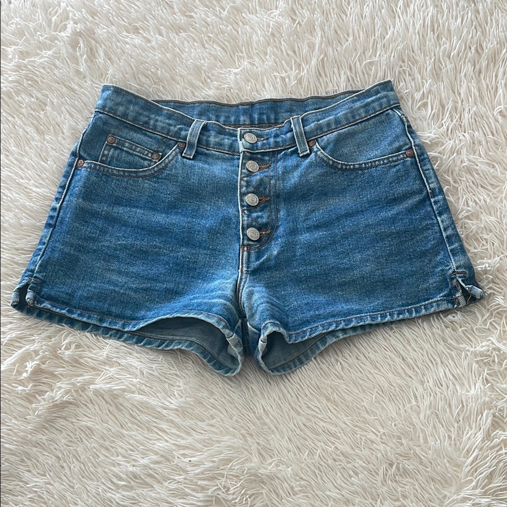 Paris Blues Blue Jean Shorts Raw-Edge Hem
